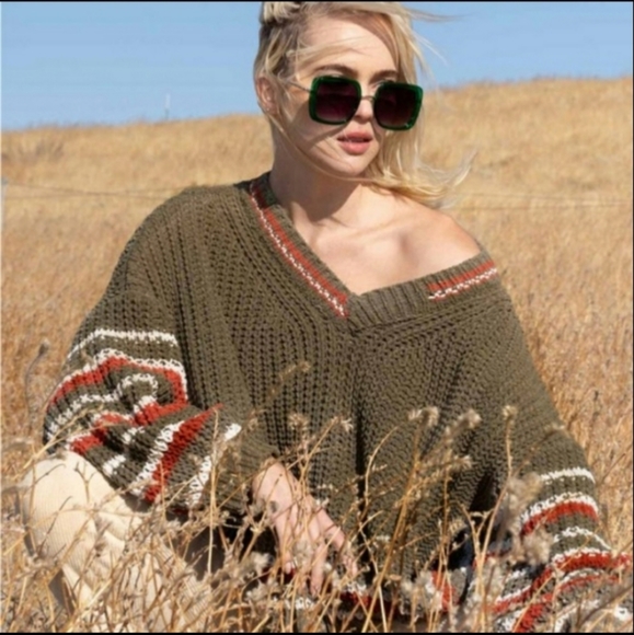 POL BEST SELLER BOYFRIEND Chunky Green And Multi Stripe Color Cozy Sweater - Picture 4 of 7